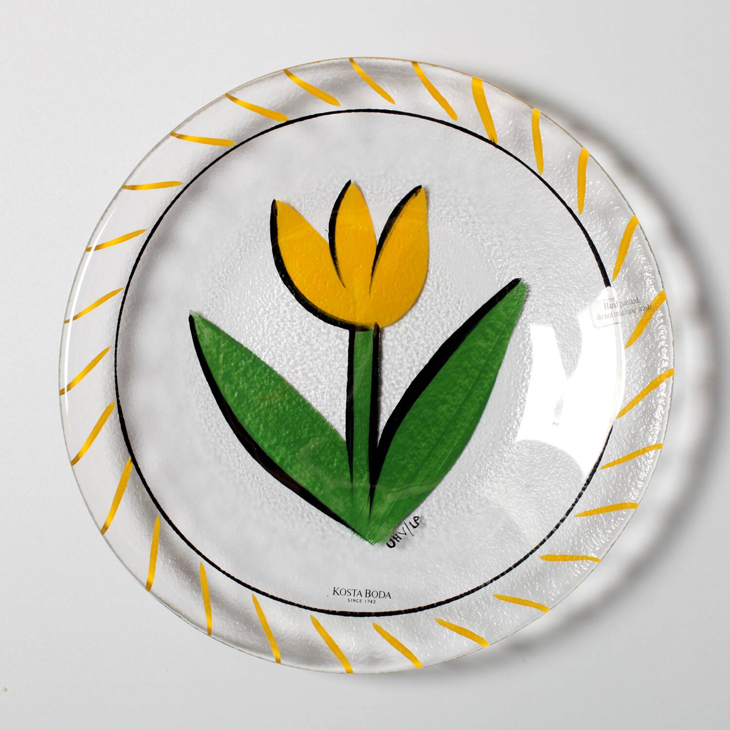 Kosta Boda Vintage Glass Plate: Yellow Tulip Design, Ulrica Hydman Vallien