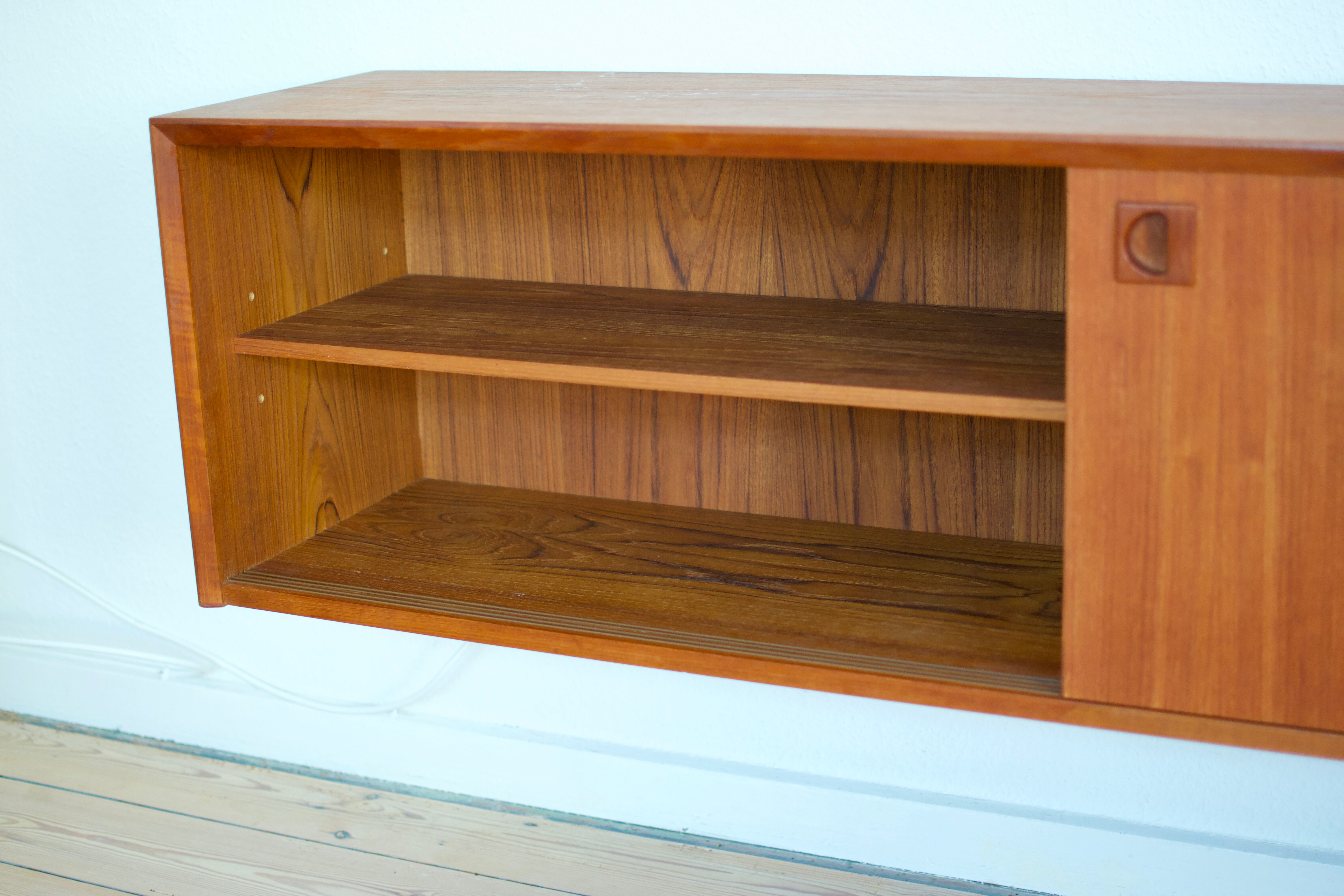 Danish MidCentury Teak Wall Mounted Sideboard, 1960s.