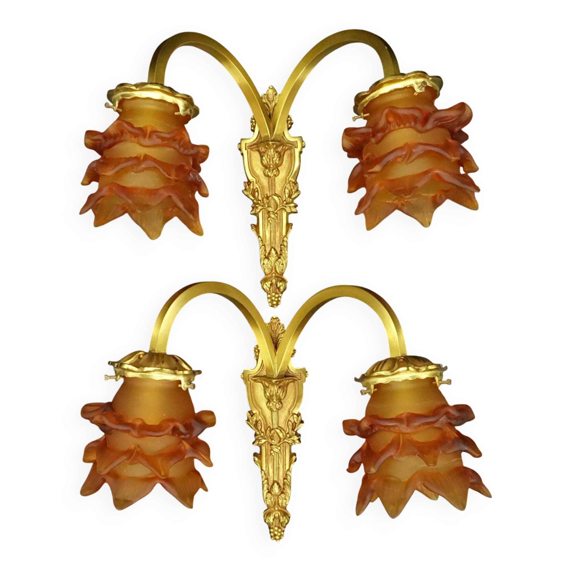 Pair of Louis XVI style wall sconces by Lucien GAU, Paris - gilded bronze