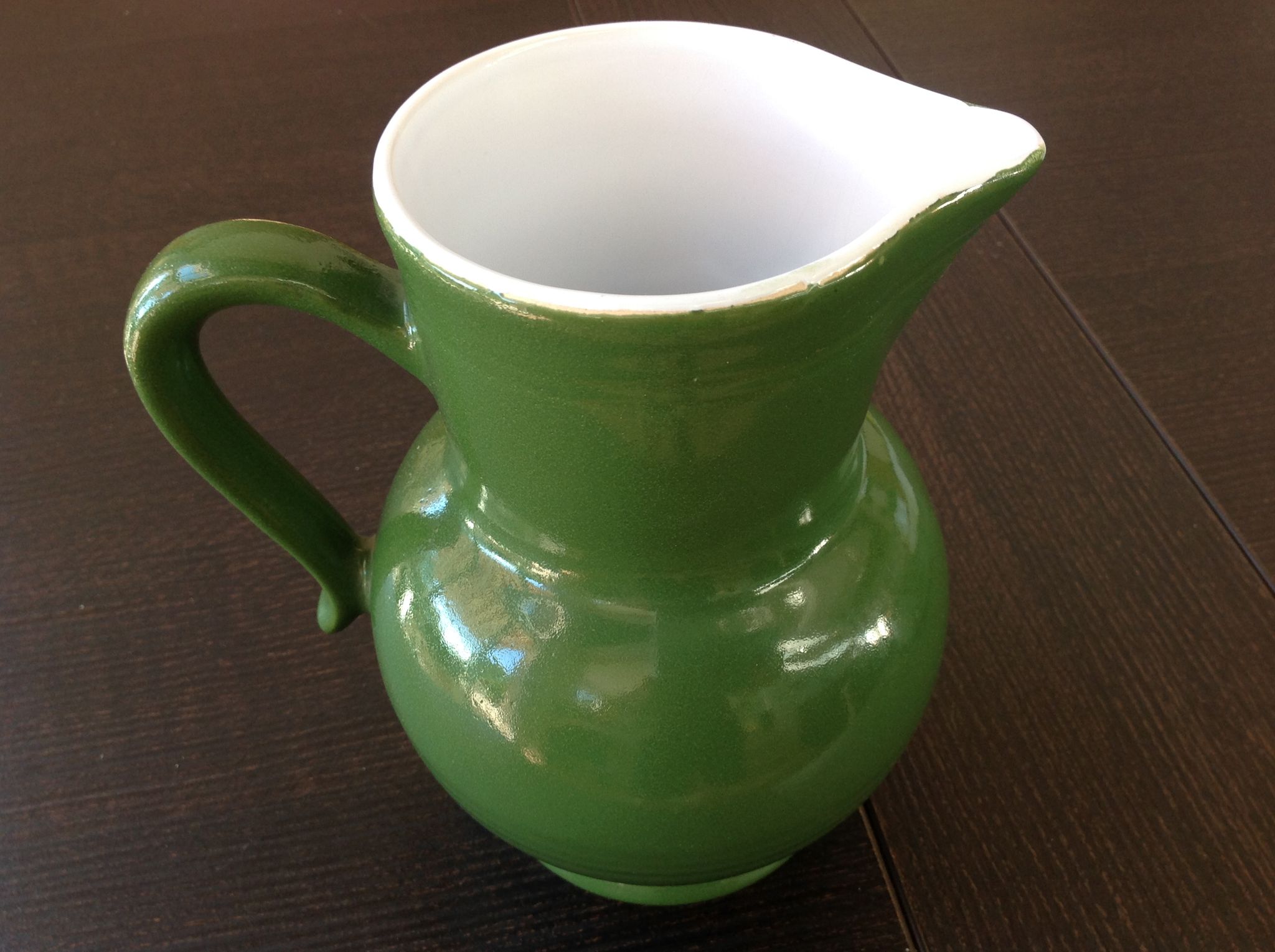Pitcher ball in glazed green ceramic vintage 60s-70s