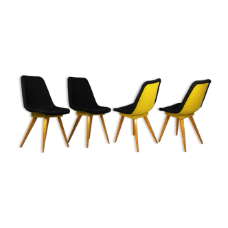 Mid-Century Grey & Yellow Chairs from Drevovyroba Ostrava, 1960s, Set of 4