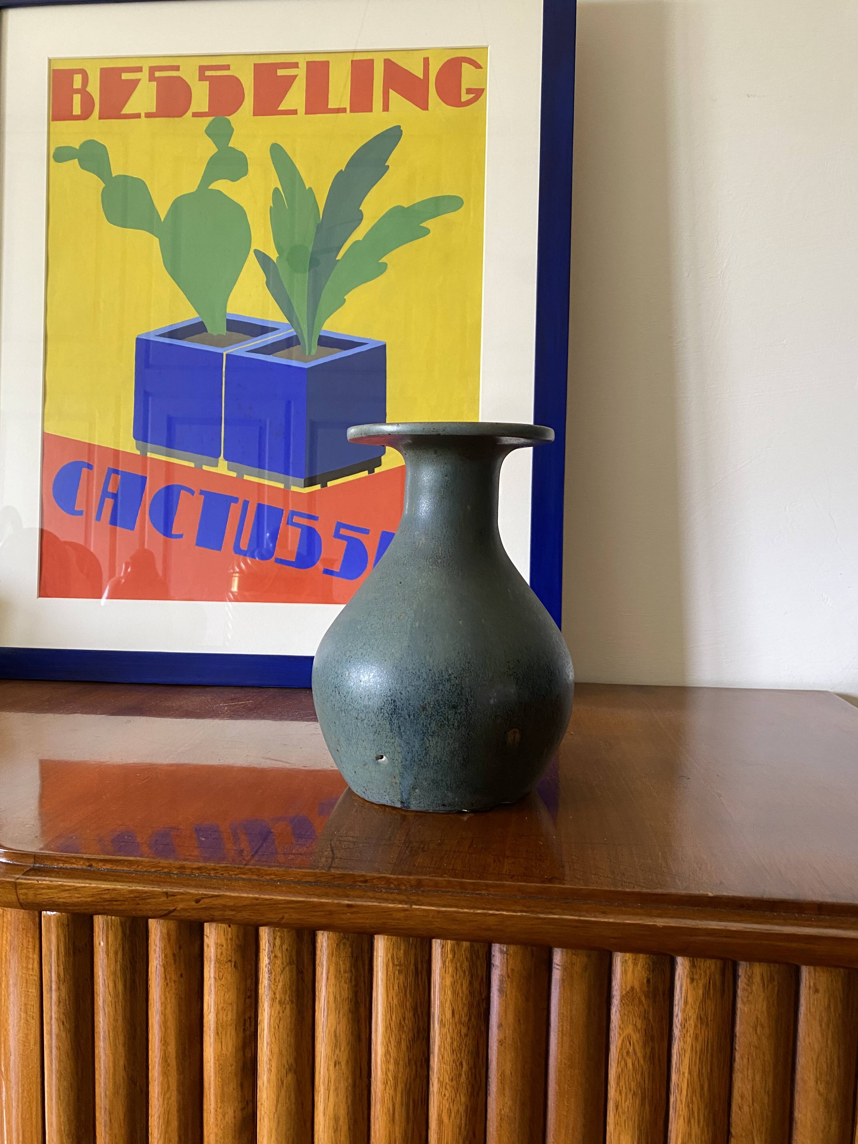 Midcentury light blue ceramic vase, France 1960s