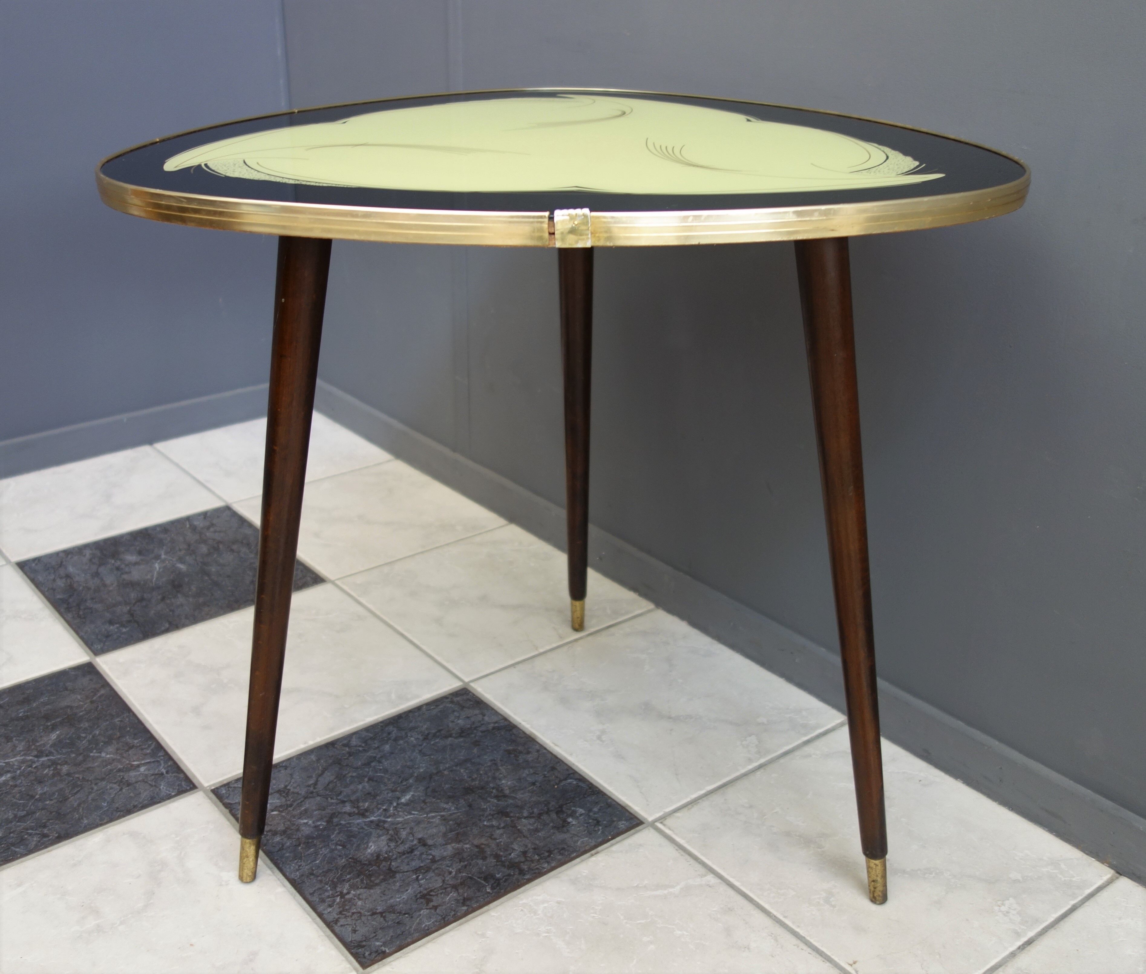 Glass coffee table 1960s Yellow, gold and black glass table top