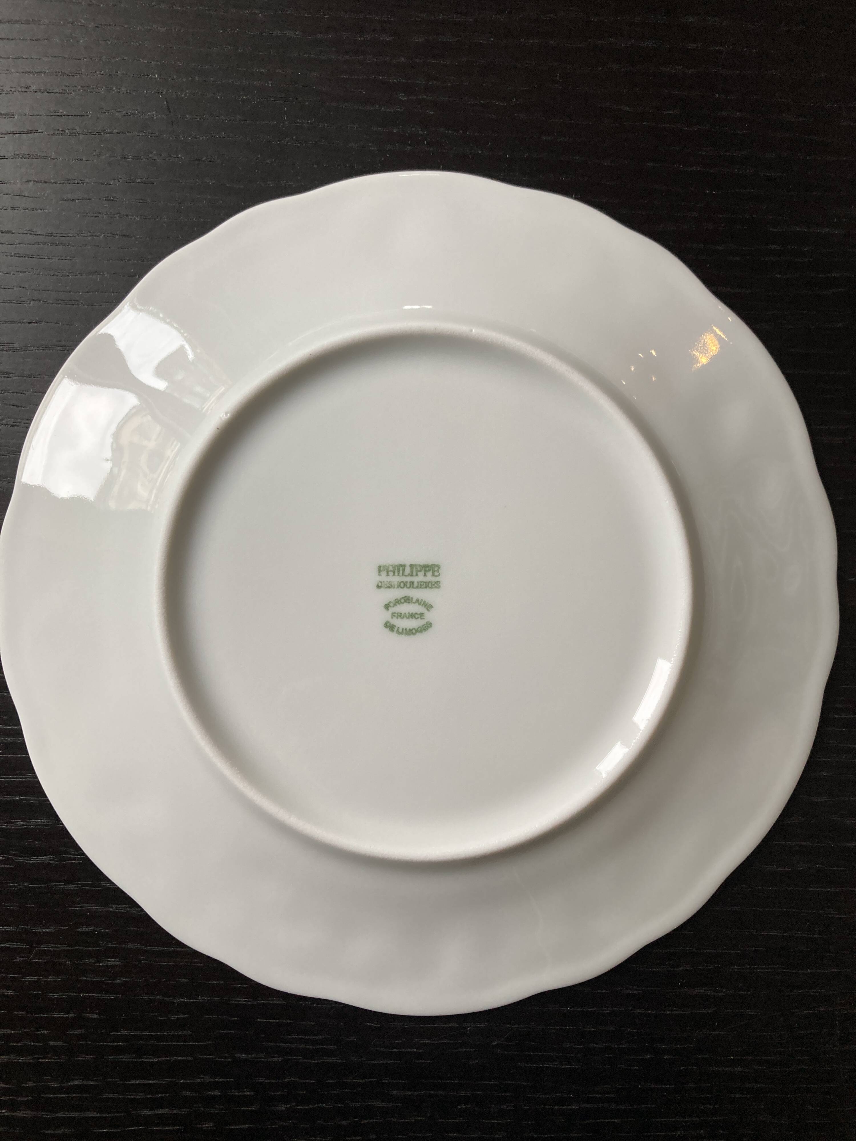 12 White Limoges porcelain dessert plates - Philippe Deshoulieres