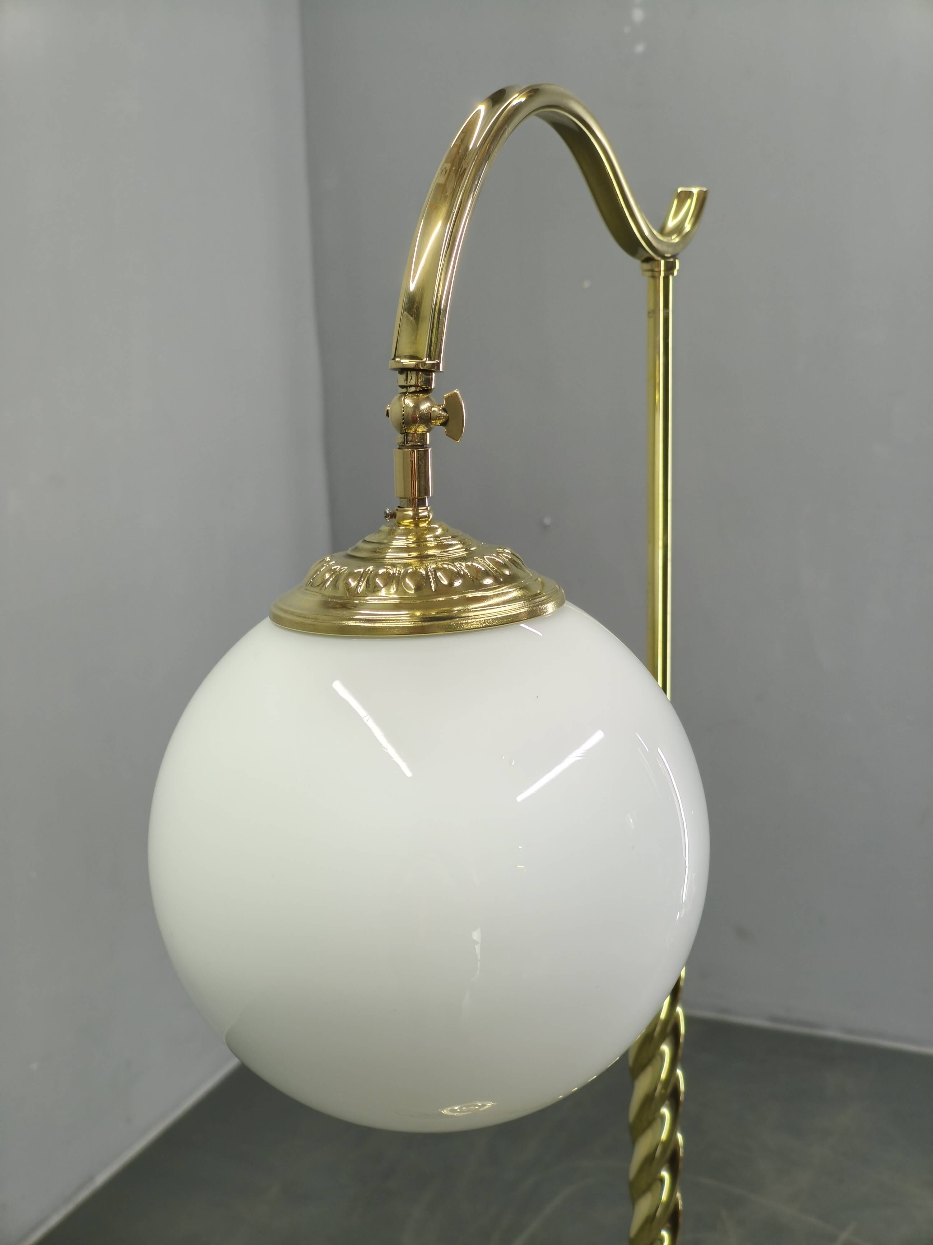 Italian Art Deco Brass Floor Lamp with Glass Globe, 1930s