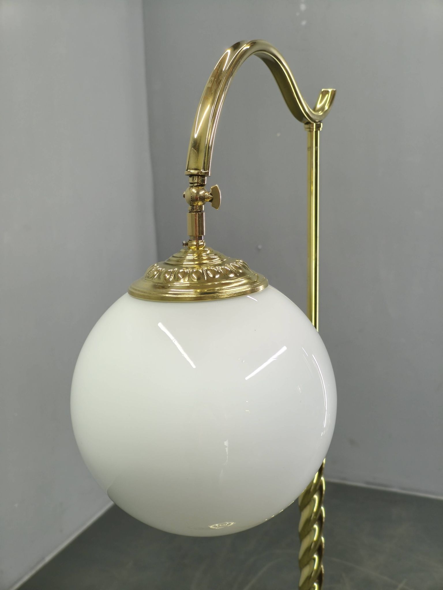 Italian Art Deco Brass Floor Lamp with Glass Globe, 1930s