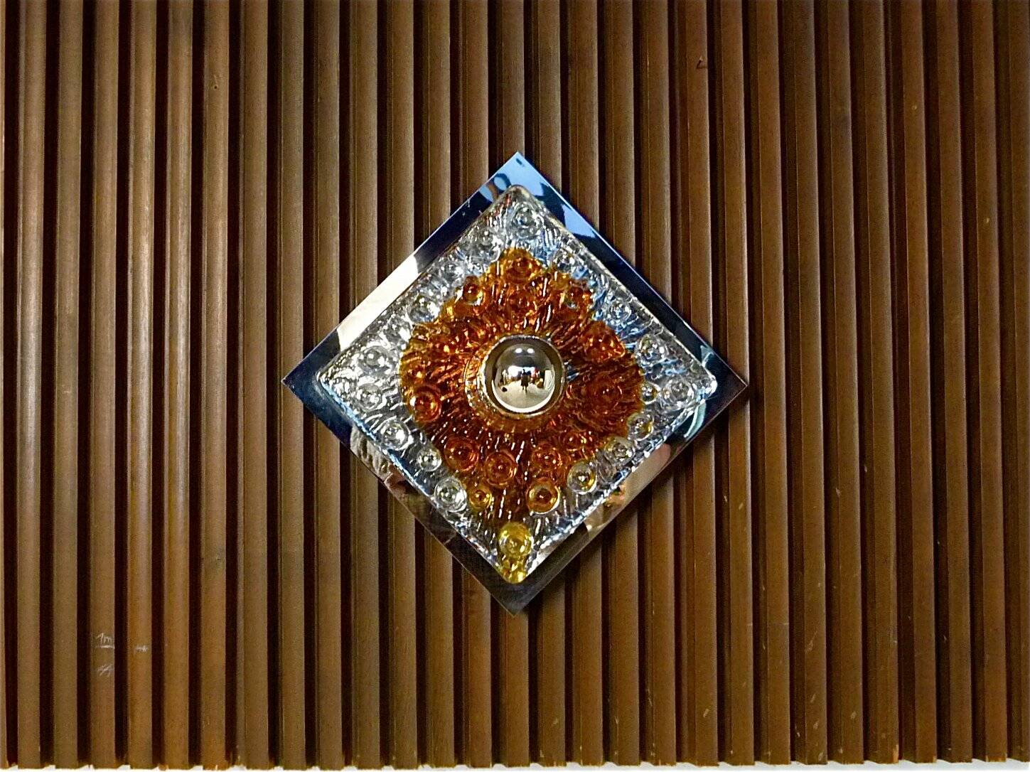 Murano glass & chromed metal wall lamp attributed to  Mazzega Italy 1960s