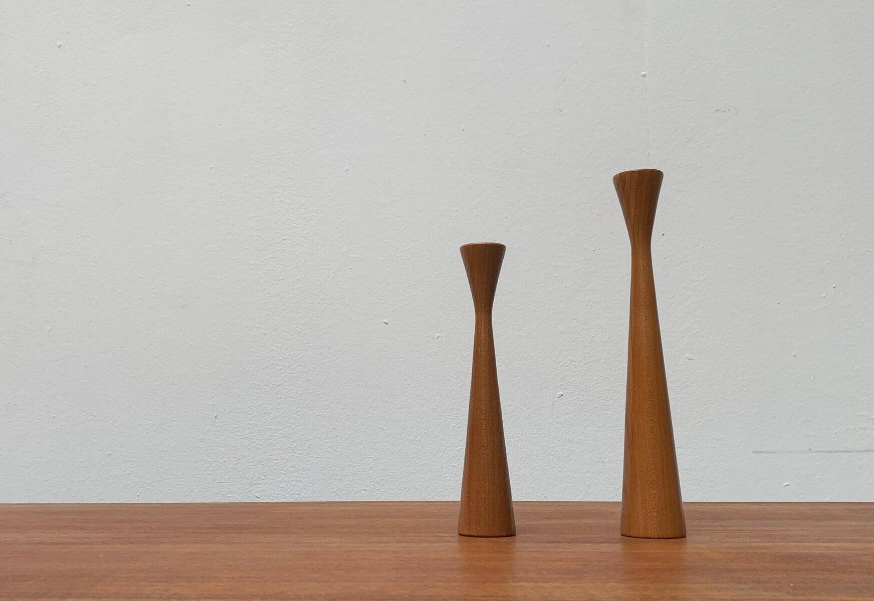Vintage Danish teak candle holders, set of 2.