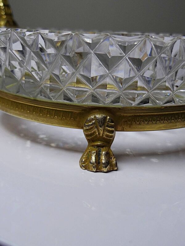 Vide-poche en cristal de Sèvres, création L.Seiler, monture dorée ancien