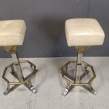 Seventies brass and chrome bar stools, set of 2, 1970s