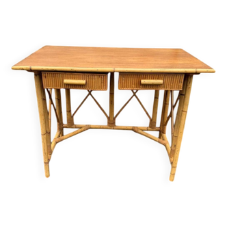 Bureau en rotin style Audoux et Minnet. Années 50/60