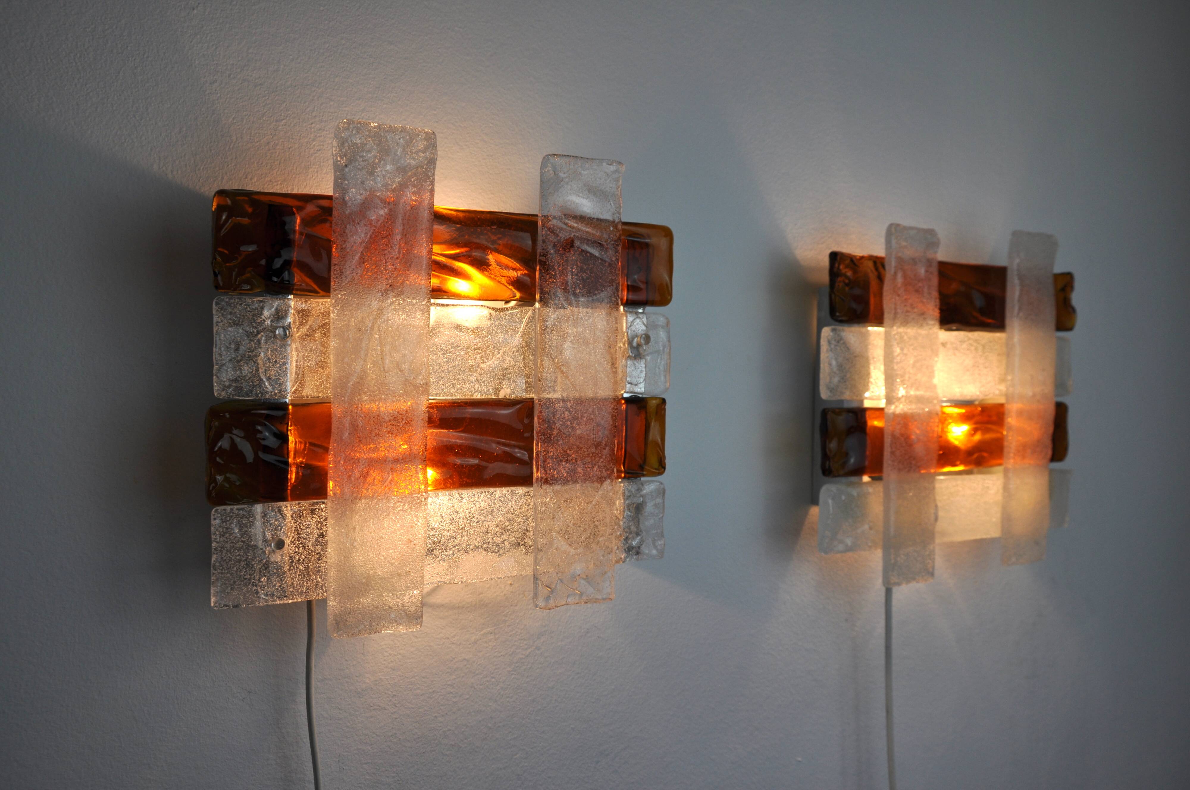 Pair of poliarte sconces by Albano Poli, 1970, Murano Italy