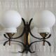 Opaline double globe wall lamp, wrought iron and brass - 50s/60s