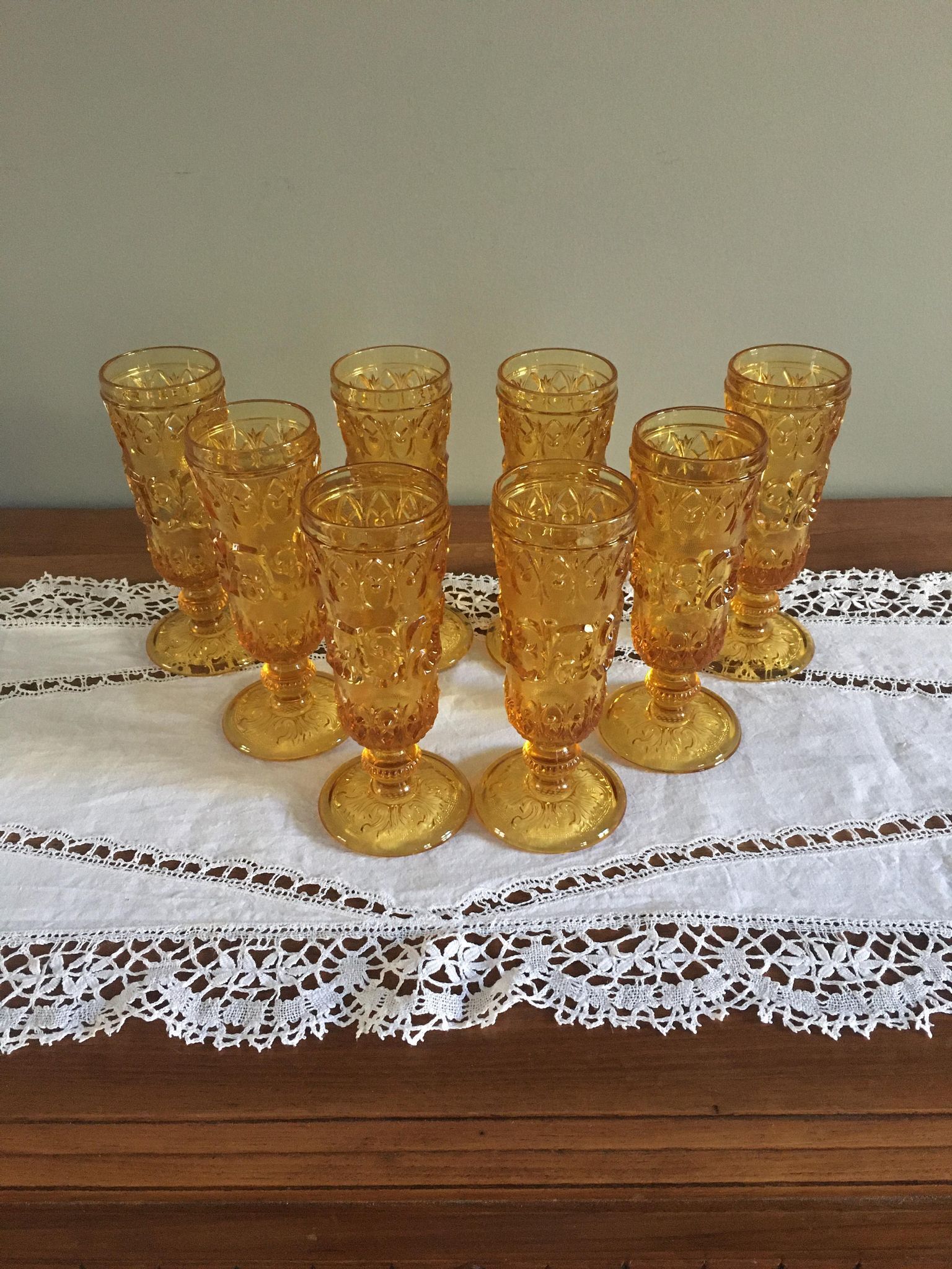 Old flutes in molded glass, pressed