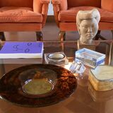 Hollywood regency brass and tortoiseshell lucite tray, Guzzini Italy 1970s