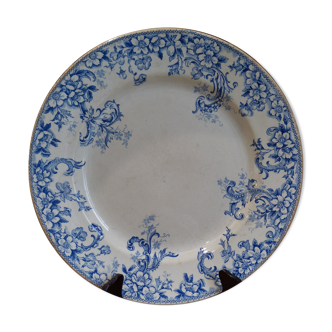 Plat rond boulenger cie choisy le roi vintage français bleu blanc terre de fer