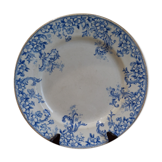 Round dish boulenger cie choisy le roi vintage français blue white terre de fer