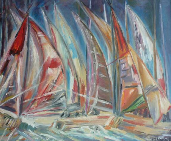 Oil on canvas Regatta 71x56 by M. Vanbelle