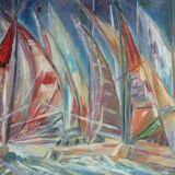 Oil on canvas Regatta 71x56 by M. Vanbelle