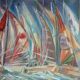 Huile sur toile Régate 71x56 par M. Vanbelle