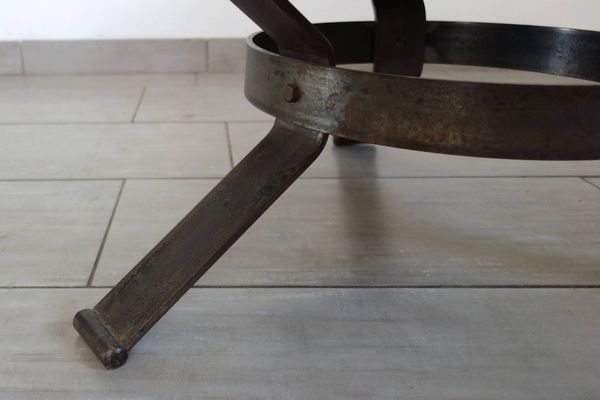 Table basse métal et céramique Vallauris, années 60