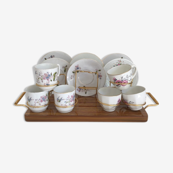 6 porcelain cups and sub-cups with formica support
