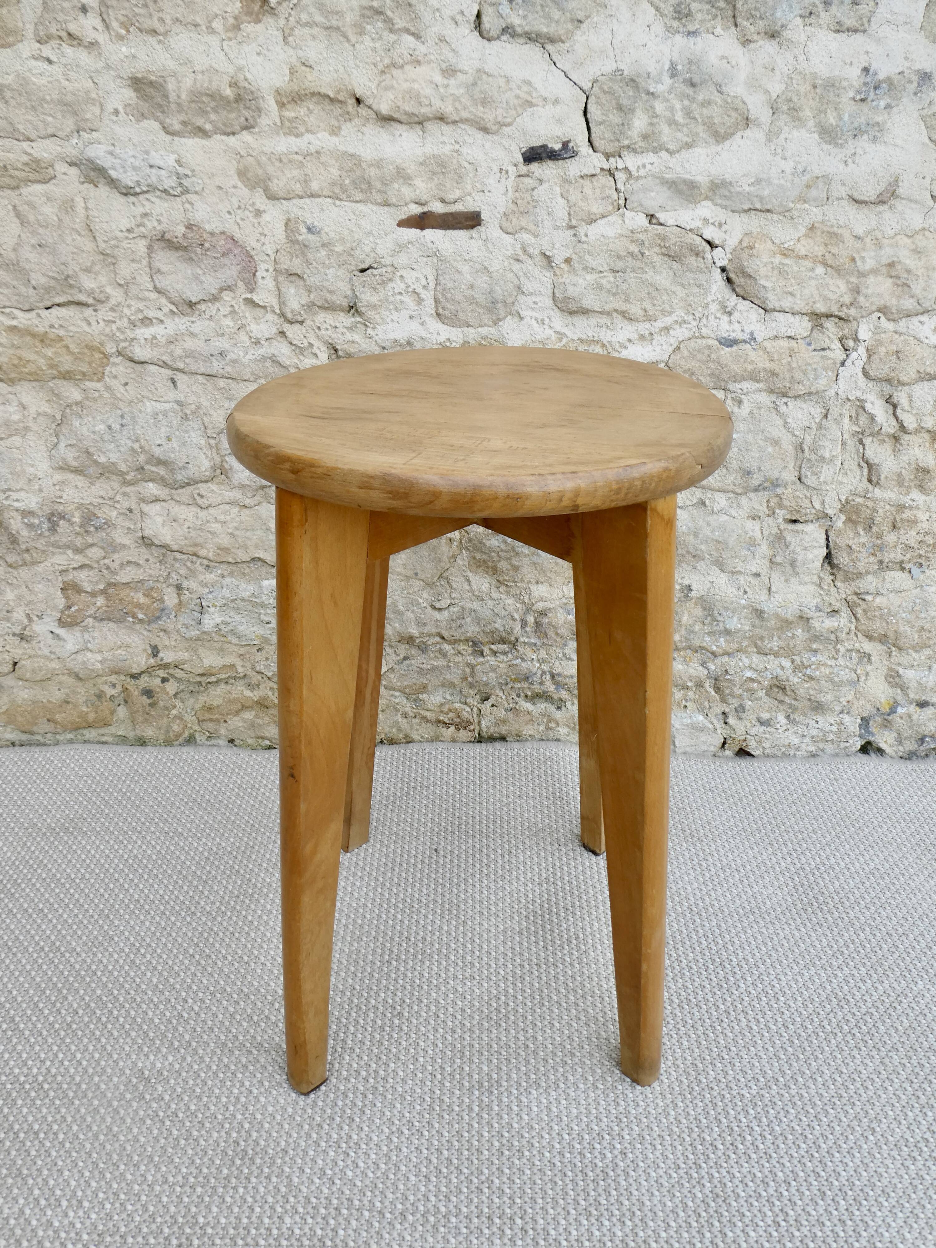 Solid wood stool from the 50s