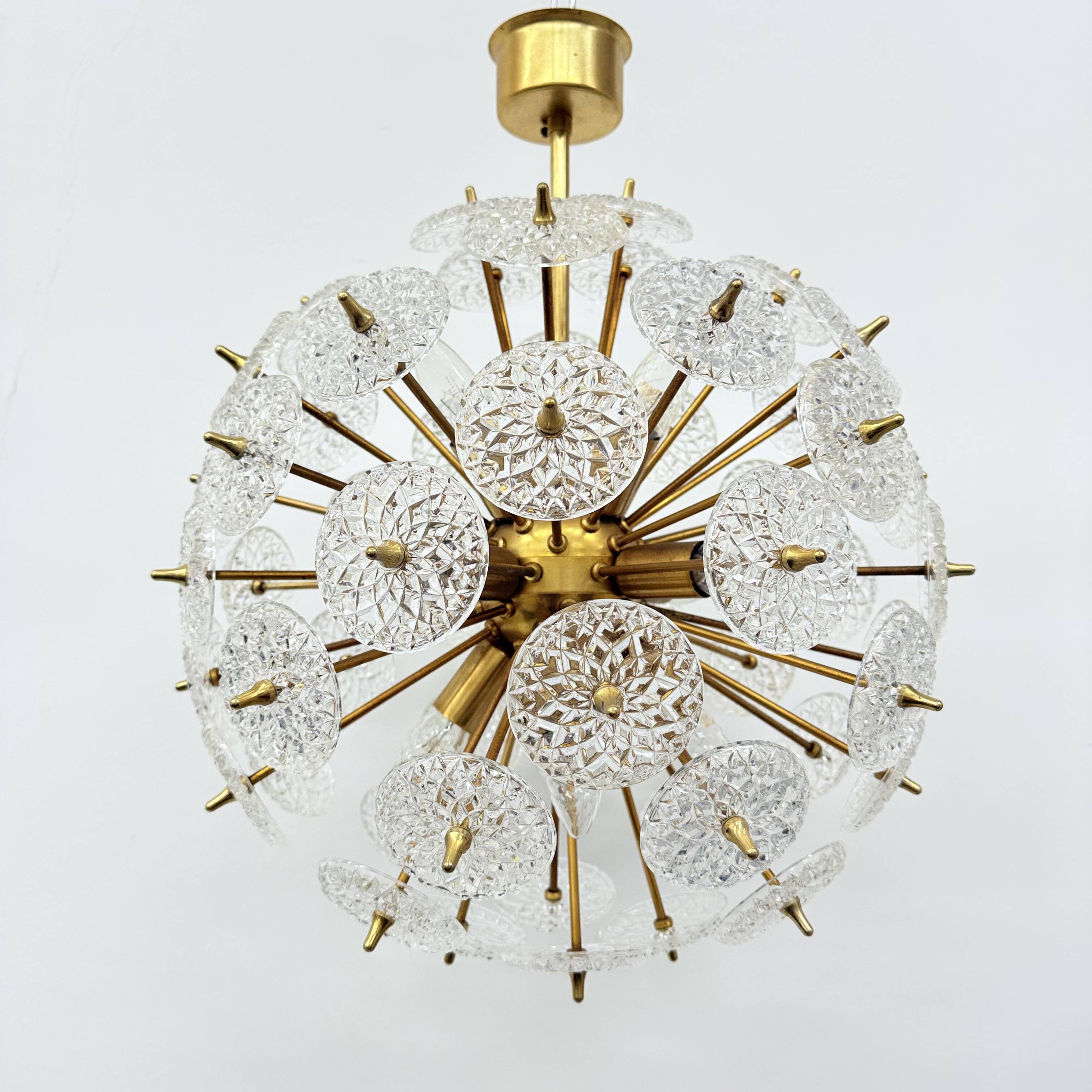 Val Saint Lambert crystal sputnik gold chandelier , 1960’s