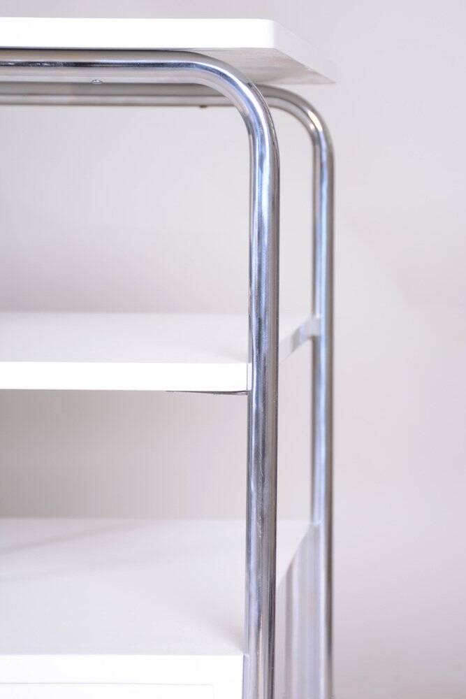 Bauhaus Desk in Chrome-Plated Steel and White Lacquered Wood, Germany, 1930s