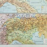 Old lithograph 1898, Alps, map, mountain • Engraving, Original plate