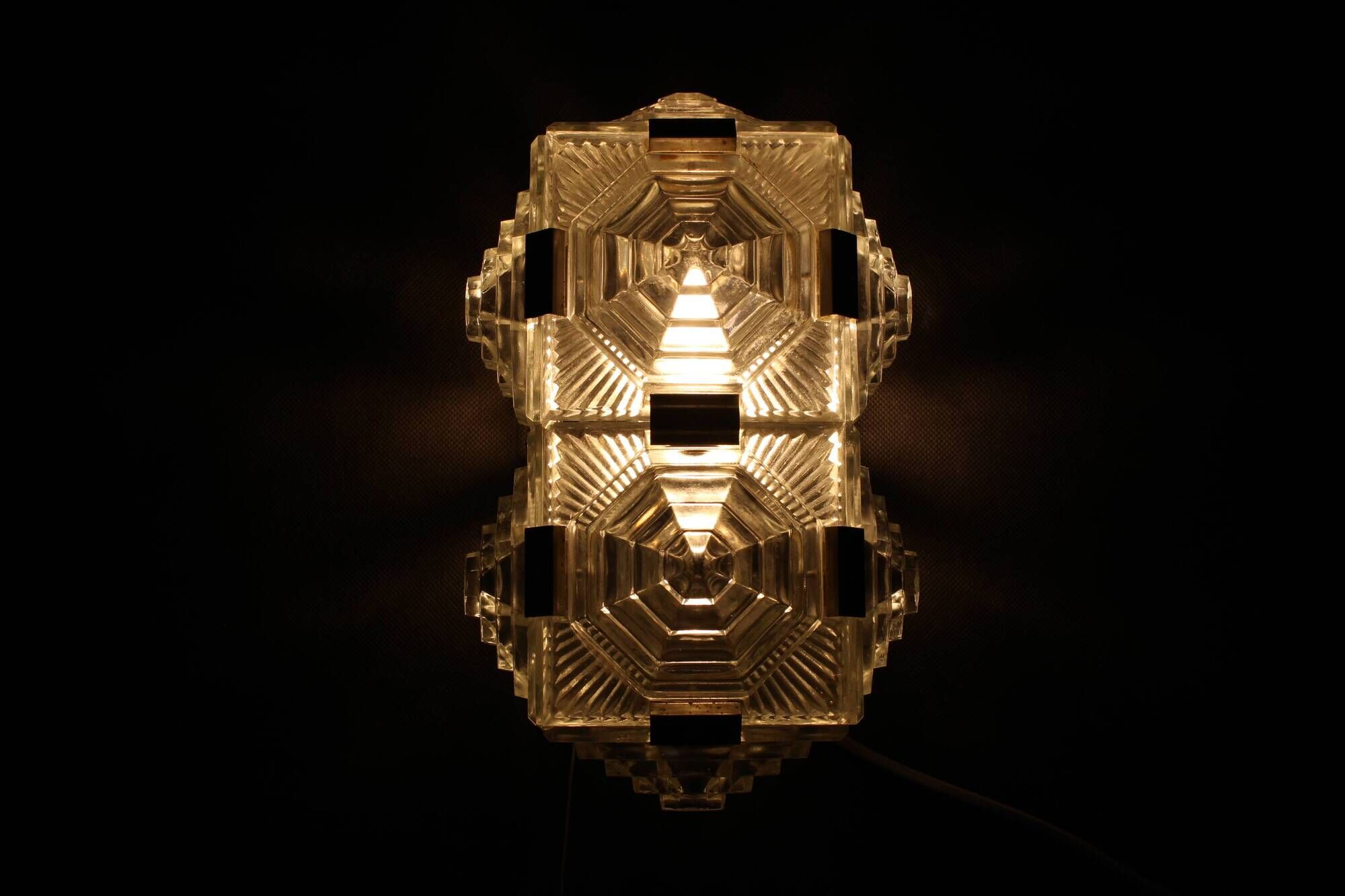 Pair of brutalist glass wall sconces by Kamenický Šenov, Czechoslovakia, 1970s