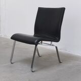 Unique black leather & steel modernist lounge chair, 1960s