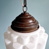 Art Deco pendant light, Skyscraper, white opaline, 1920s-30s