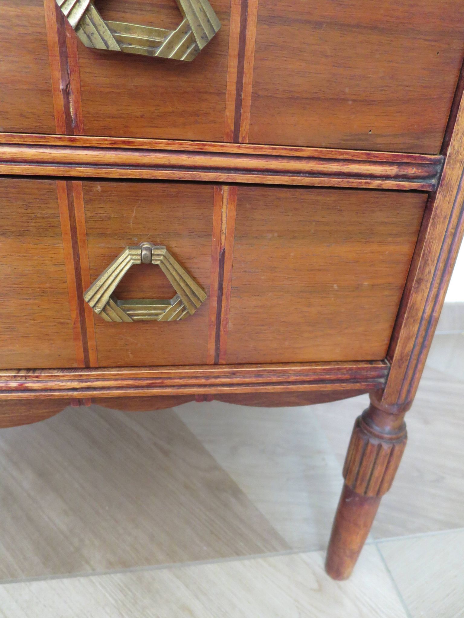 Art Deco chest of drawers - 4 drawers - locks - checkered wood veneer top - 50s