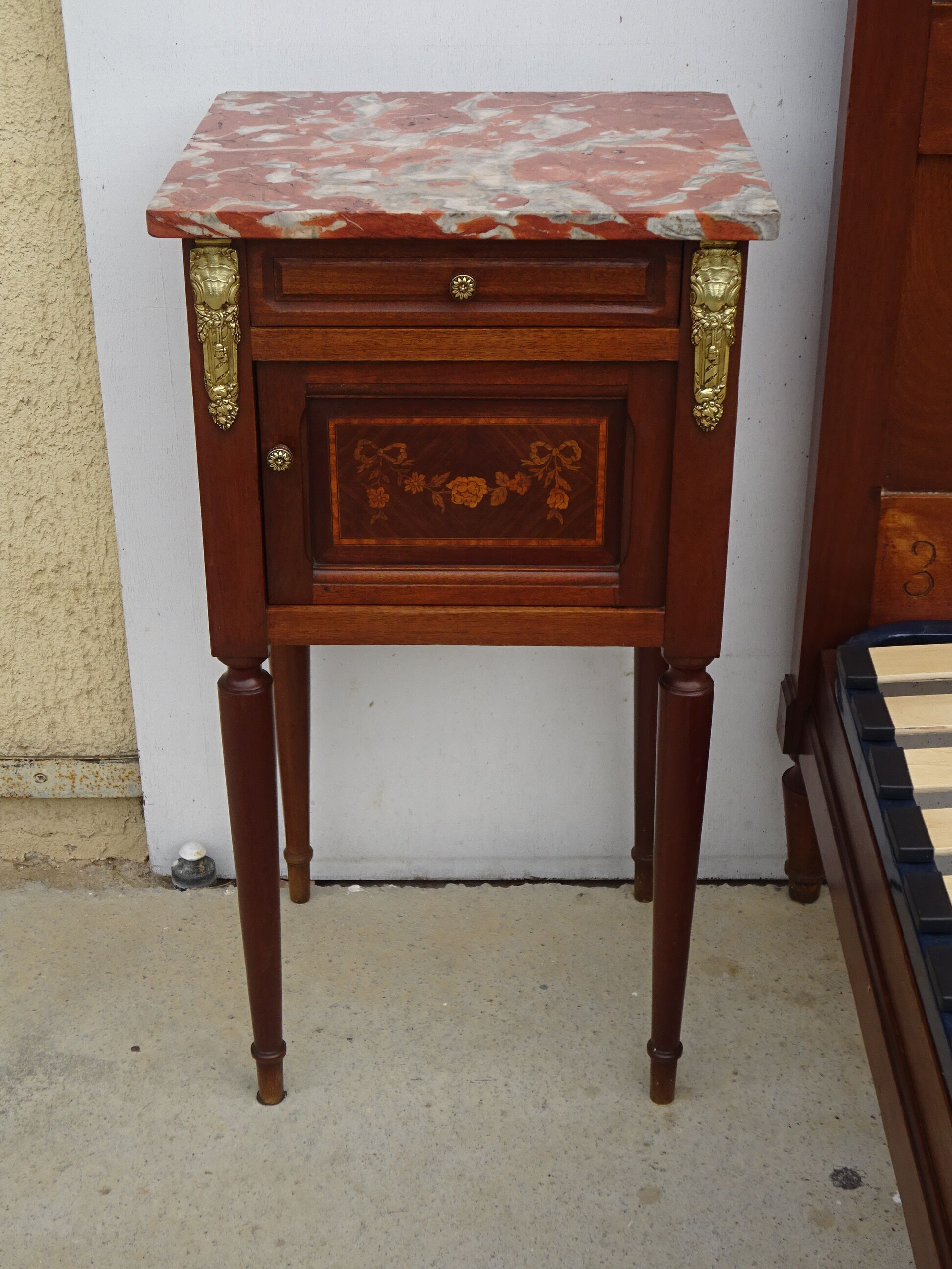 Mahogany bedside, marble incarnate of turquin, late nineteenth century