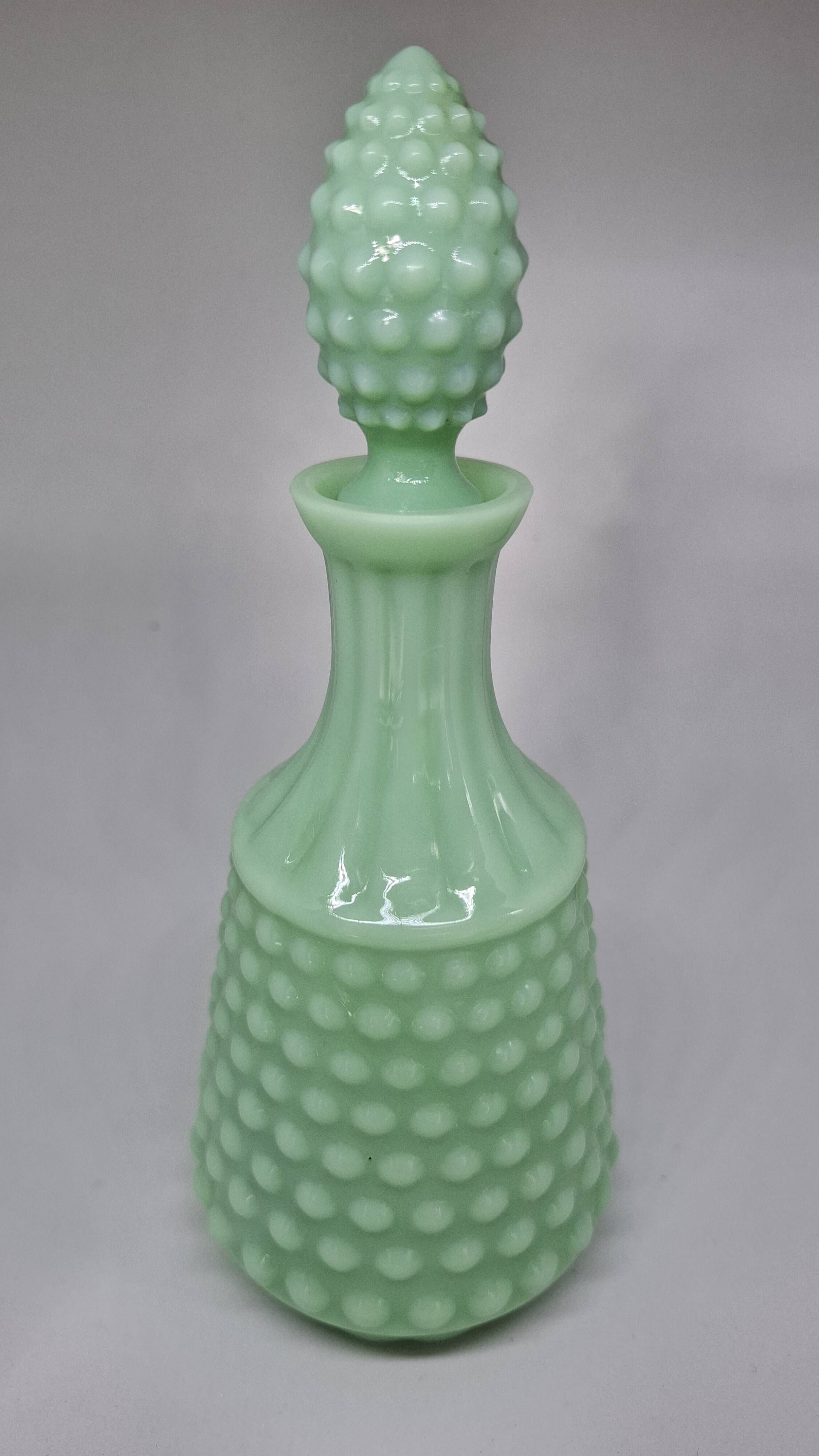 Mid-Century Mint Green Hobnail Vanity Set – Decanter Bottle & Covered Dish
