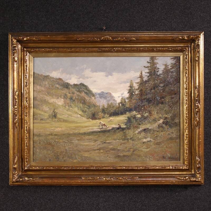 Italian landscape painting signed Giuseppe Gheduzzi from the 20th century