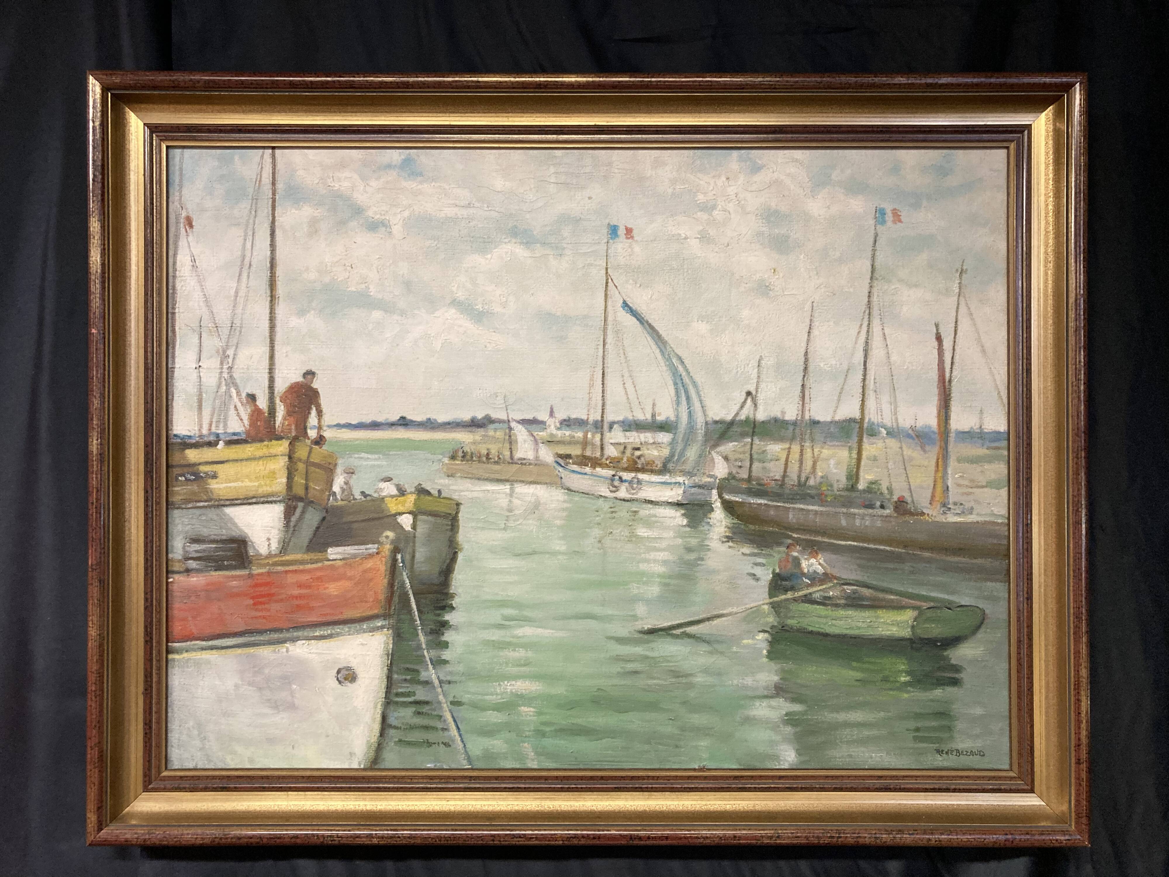 René bezaud (1909-2000), leaving the port, oil on canvas