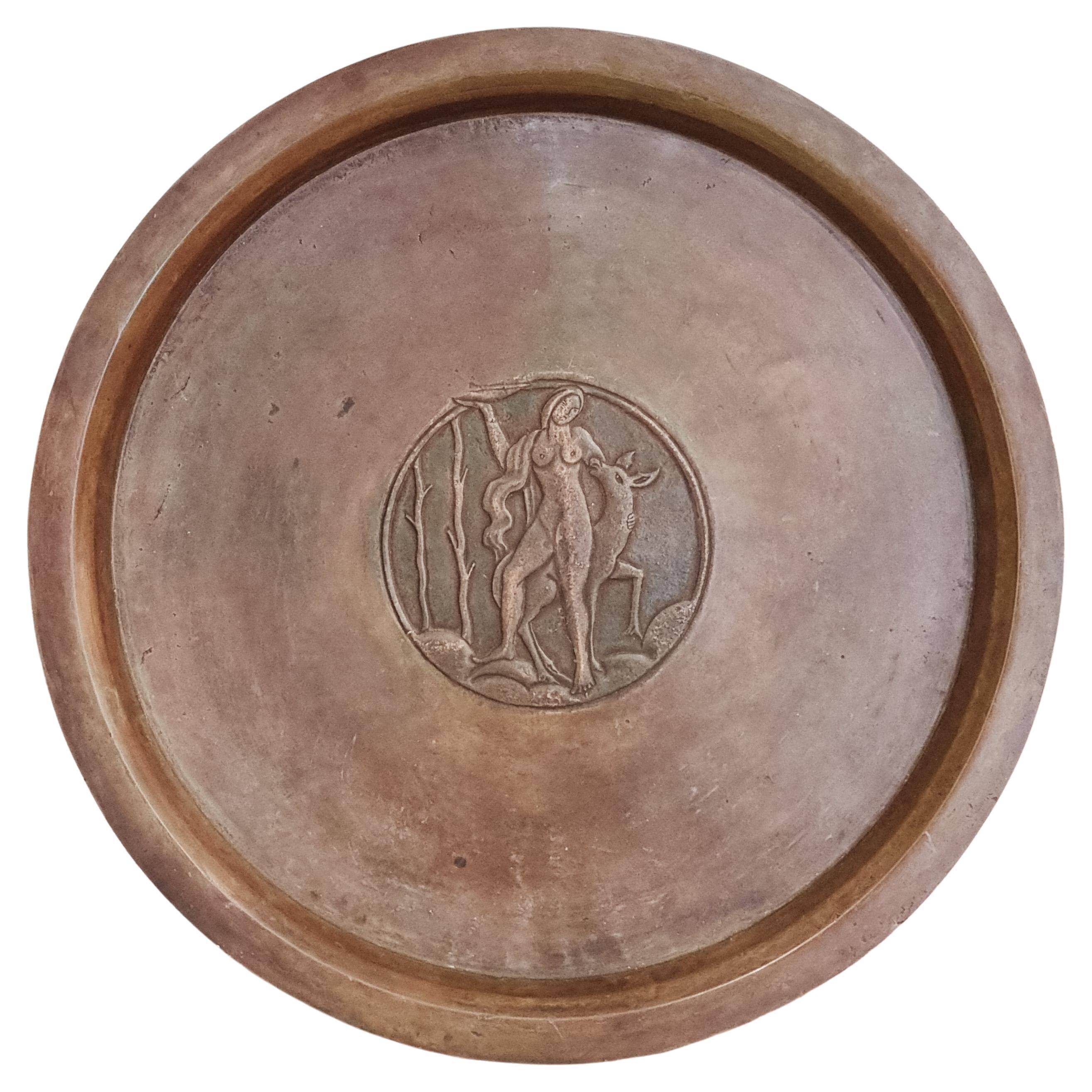 Sune Bäckström, solid bronze plate with a decoration of the goddess Diana, Swedish grace.