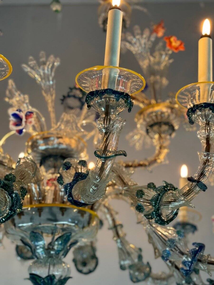 Rezzonico Gondola Chandelier In Multicolored Murano Glass Circa 1900