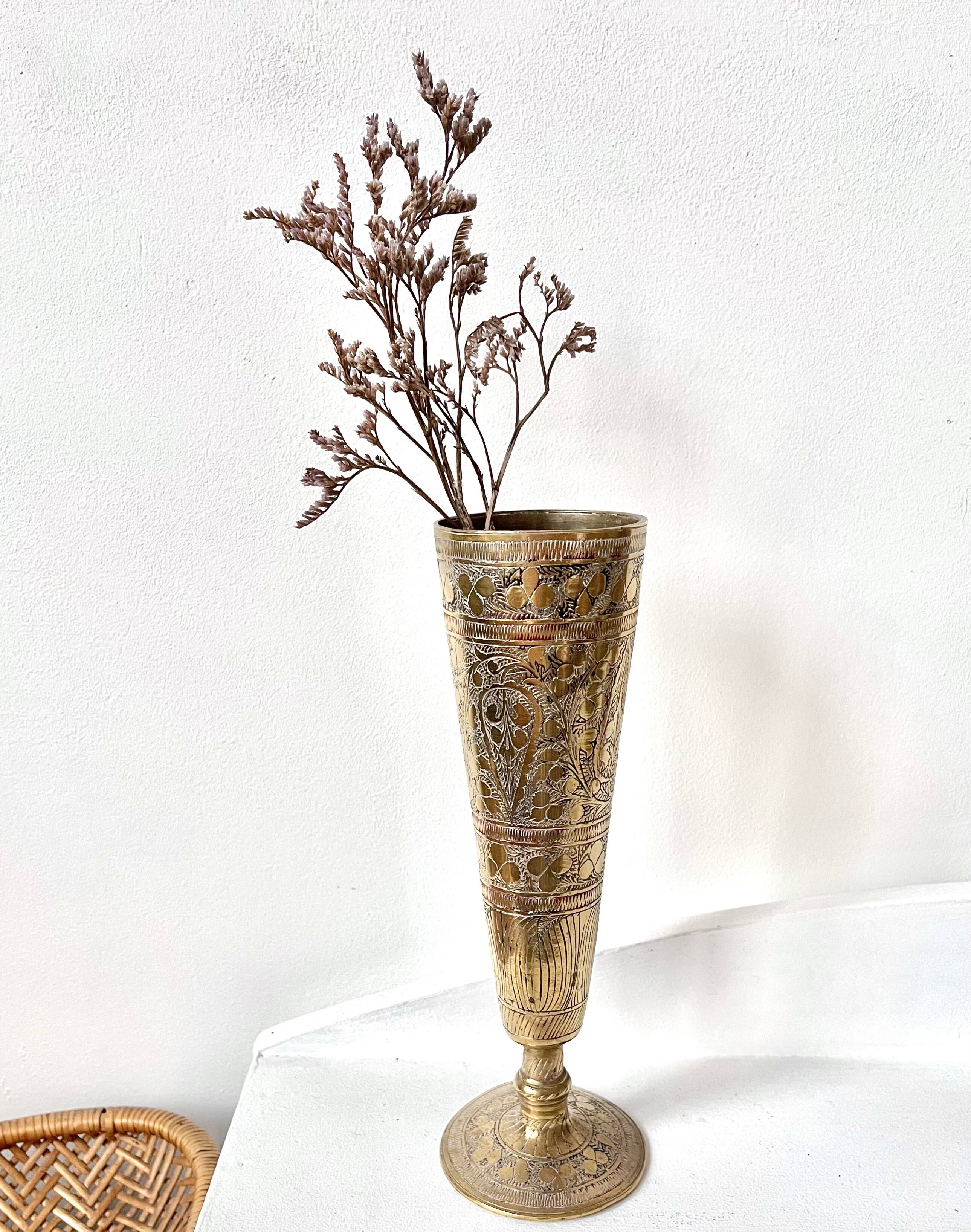 Engraved brass vase