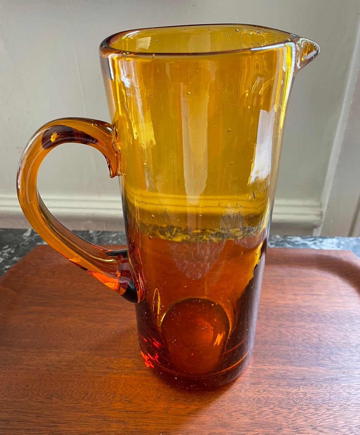 Amber pitcher bubbled glass