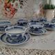 Set of 8 tea cups and sub-cups décor blue Asian landscape