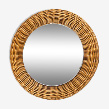 Mid century rattan mirror by Jan Kalous for ÚLUV, 1960´s, Czechoslovakia