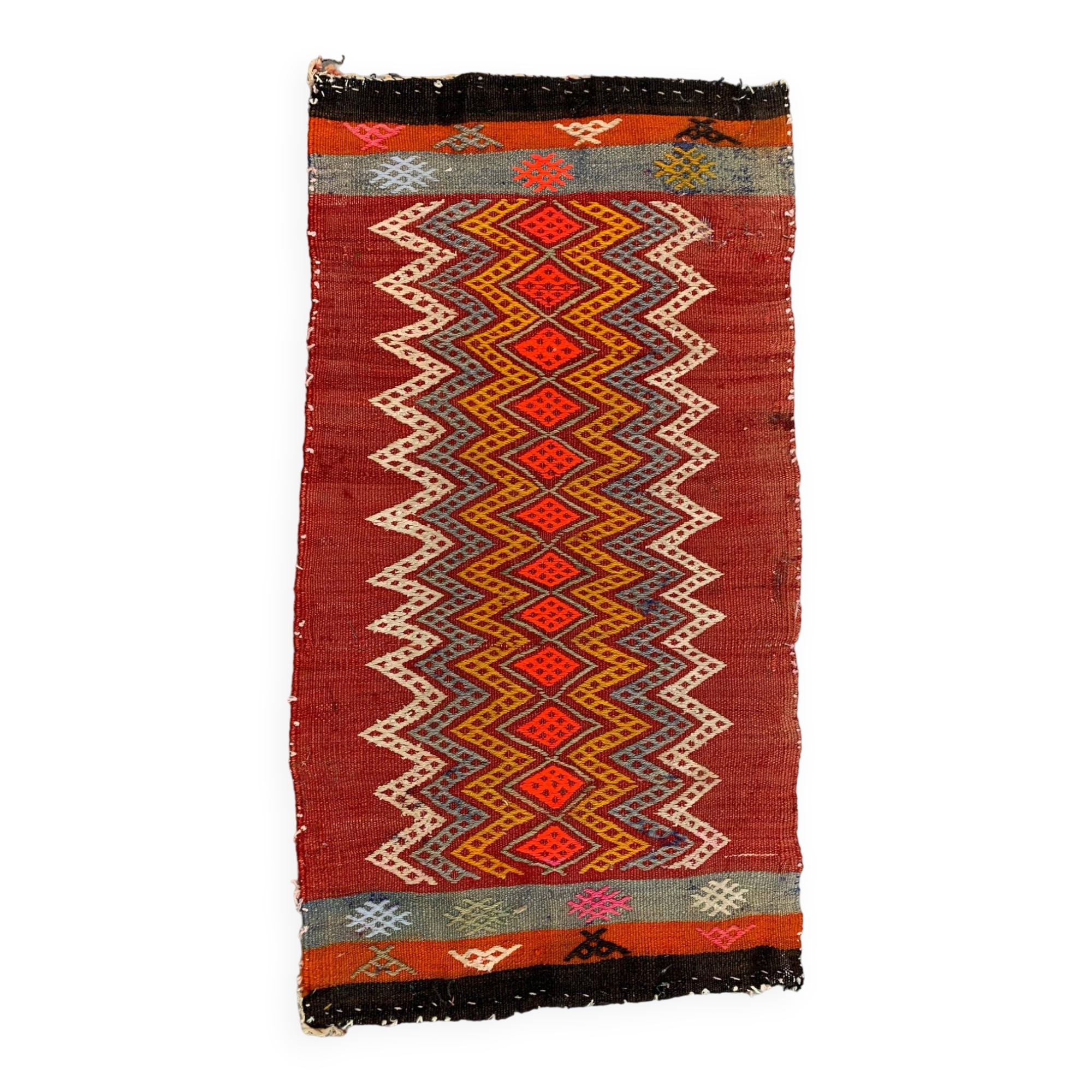 Vintage Turkish Mini Kilim 92x50 cm Wool Small Kelim Runner, shabby Chic