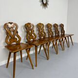 Set of 6 Alsatian double heart chairs in solid oak, early 20th century