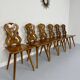 Set of 6 Alsatian double heart chairs in solid oak, early 20th century
