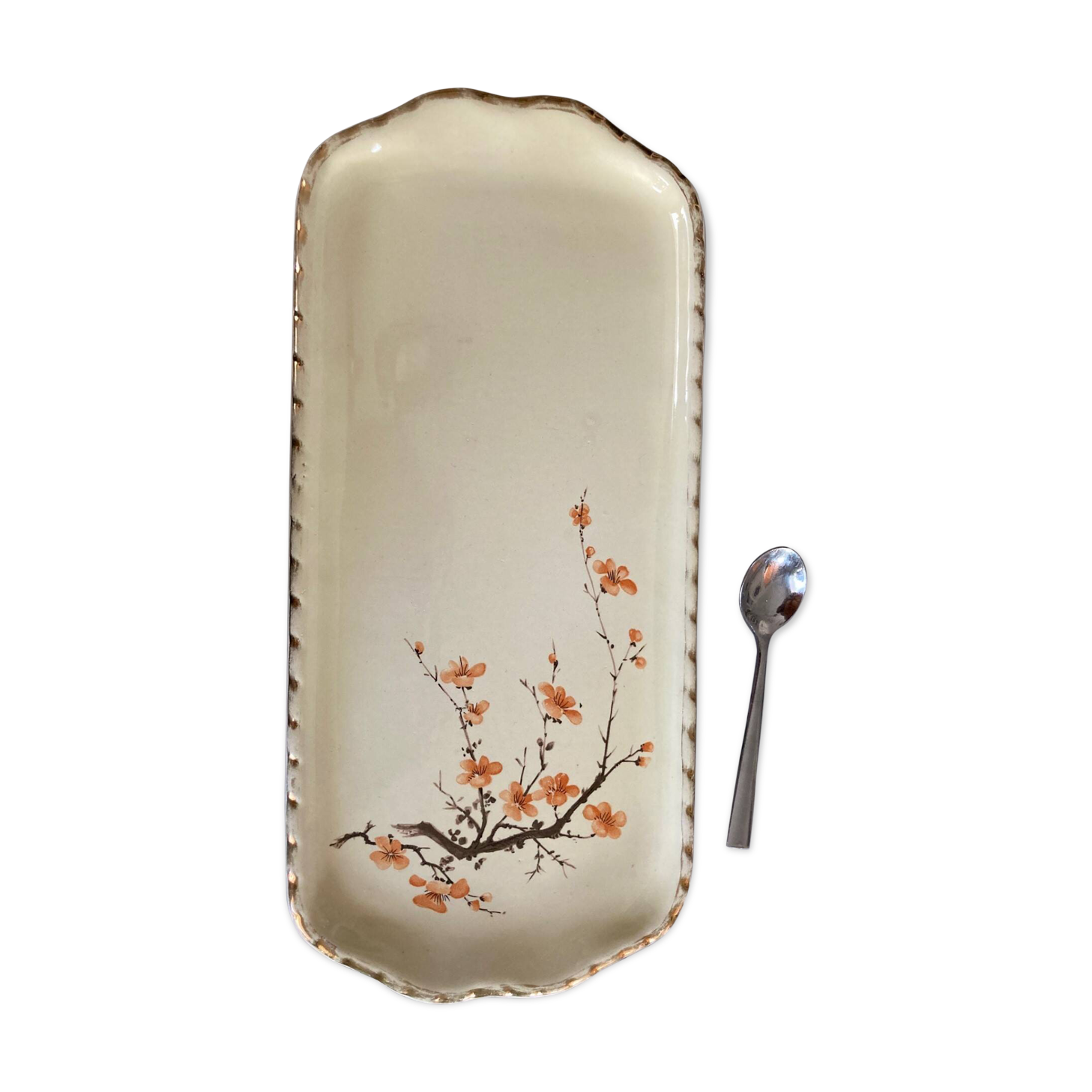 vintage cake dish, cherry blossoms, Salins