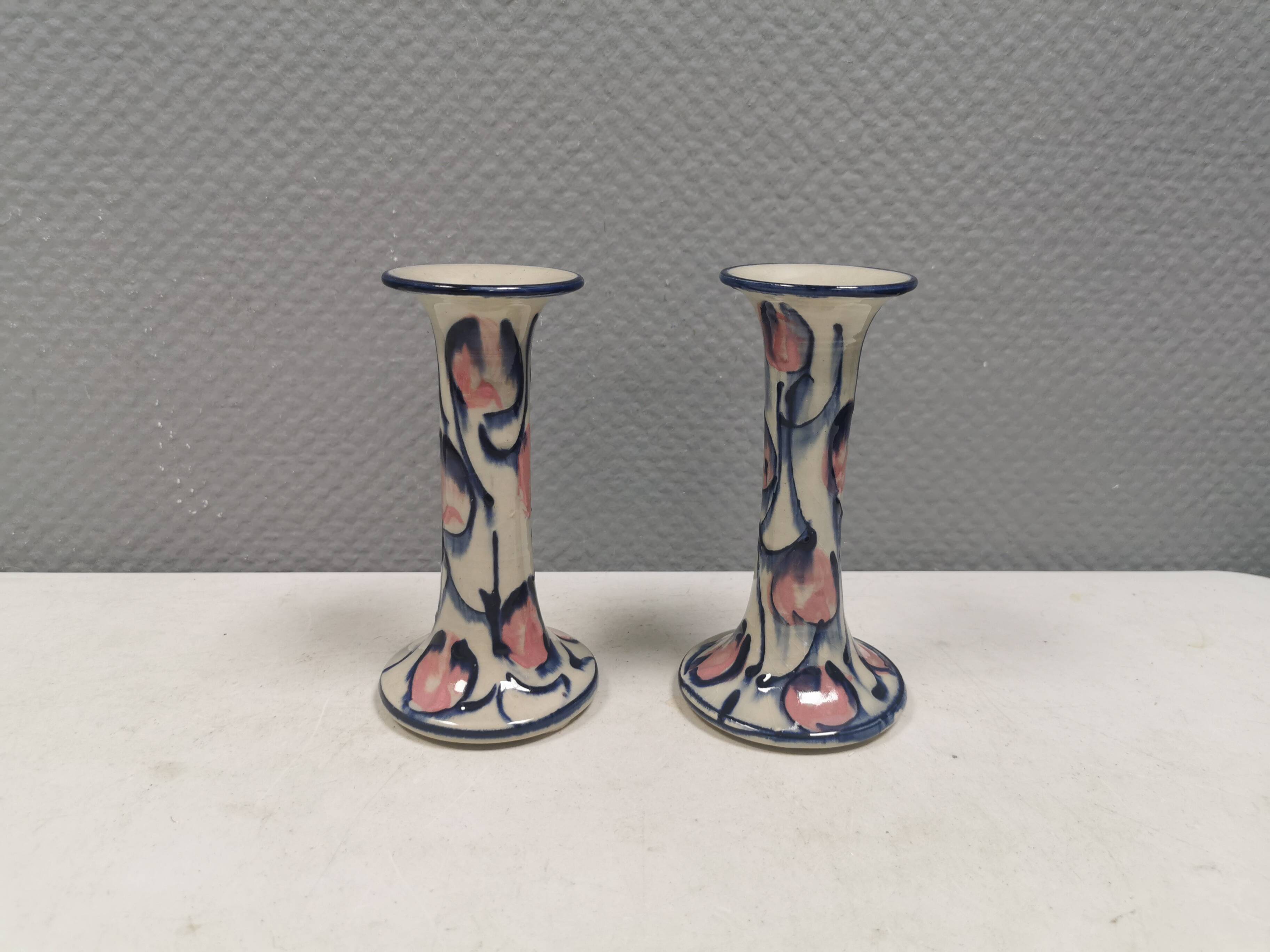 A set of painted ceramic candlesticks from Danish Fyrkat, 1970-80s.