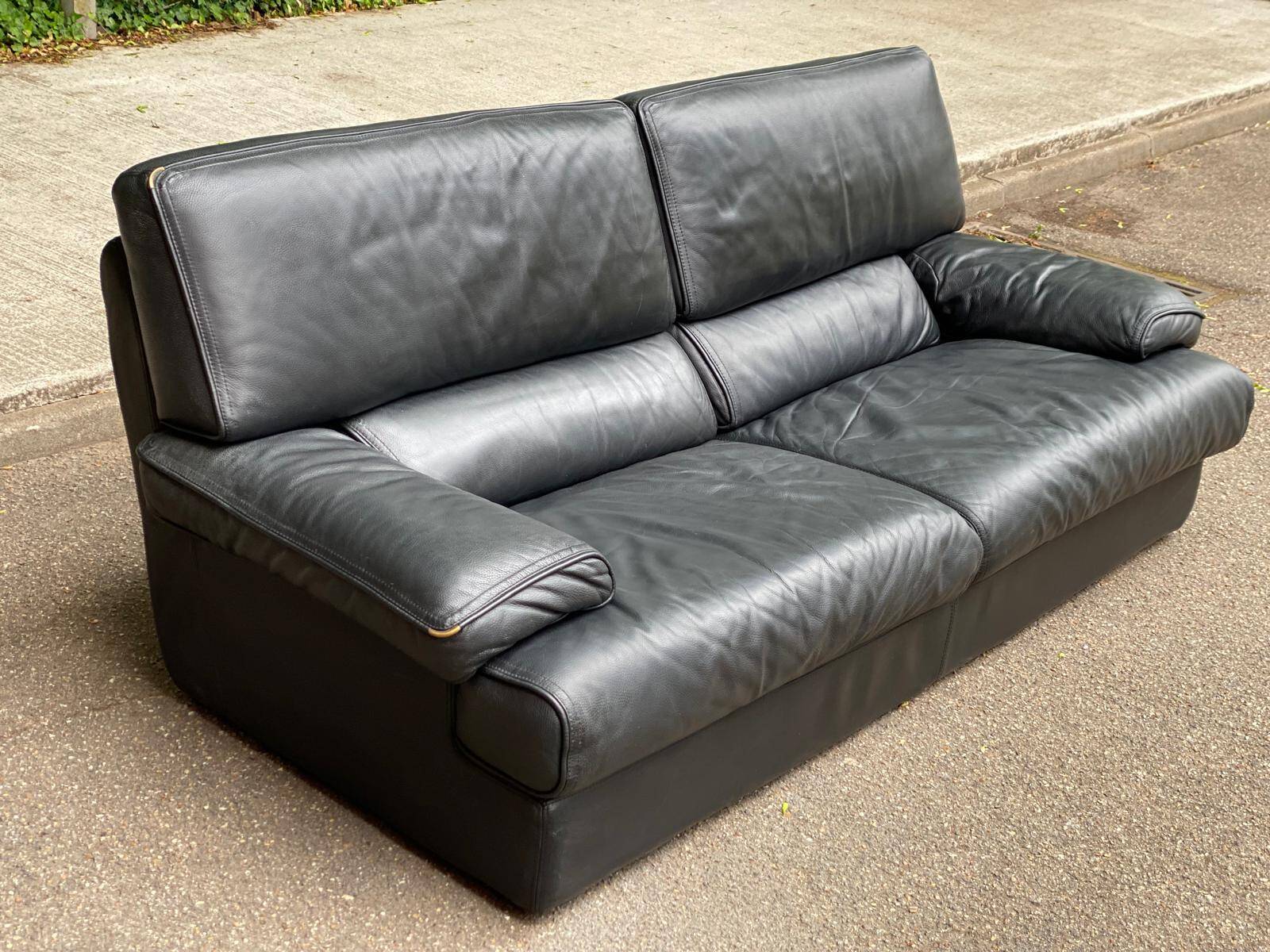 Canapé 3 places en cuir noir design de luxe suisse de Sede DS-47 années 70